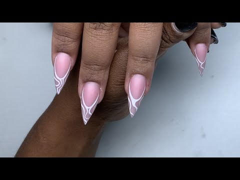Nude Stiletto French Outlined Abstract Acrylic Nail