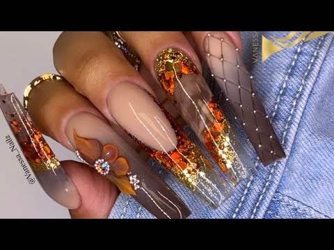 RECREATION FROM IG/ AUTUMN ACRYLIC NAILS FOR BEGINNERS/ FULL PROCESS TUTORIAL