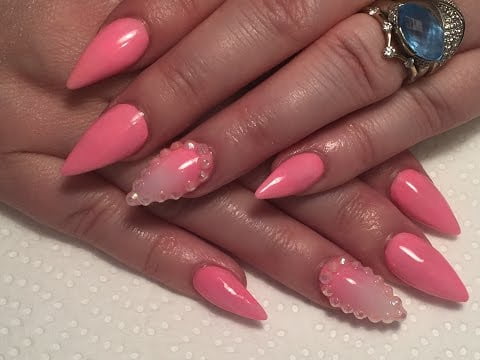 Acrylic nails, short stiletto sculpted nails, pink gradient