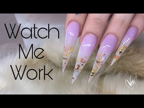 Watch Me Work | Long Stiletto Nails | Ombre and Foil Nail Art