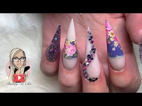 Super long pretty floral stiletto nails