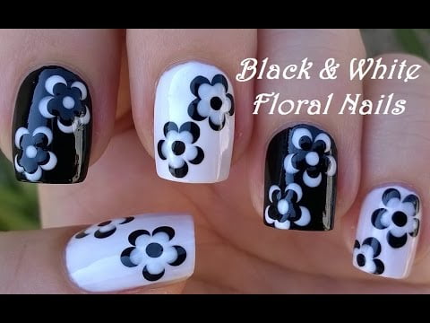 BLACK & WHITE FLORAL NAIL ART / LifeWorldWomen Collab Mimzie / Monochrome Nails