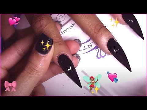 HOW TO Black Chanel Stiletto Acrylic Nails Tutorial For Beginners