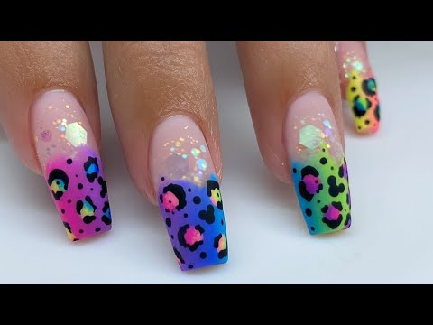 Lisa Frank x Disney Nails 🦄 Rainbow Vertical Ombre, Cheetah, Mickey Mouse Gel Nail Art