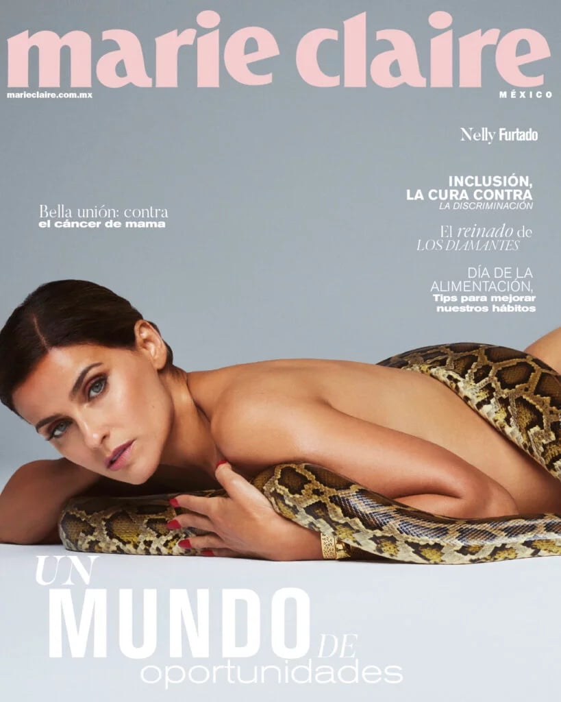 Nelly Furtado nude with a snake on the cover of Marie Claire Mexico