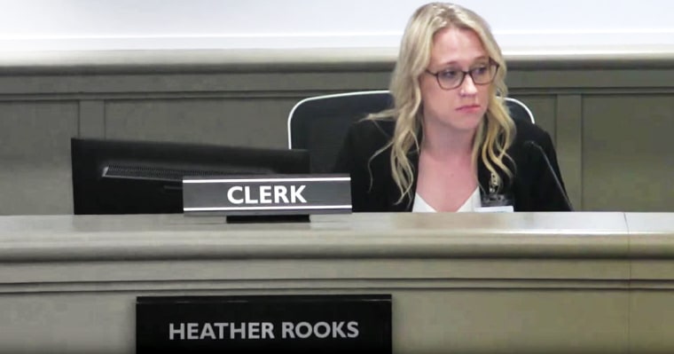 Heather Rooks during a school board meeting.