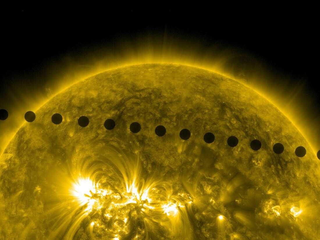 Composite of images of the Venus transit taken by NASA's Solar Dynamics Observatory on June 5, 2012.